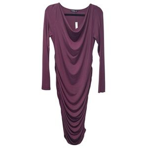 NWT PattyBoutik Plum Long Sleeve Ruched Maternity Dress Women’s Size Large